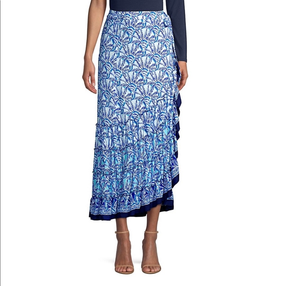 Alaina Ruffled Print Wrap Skirt